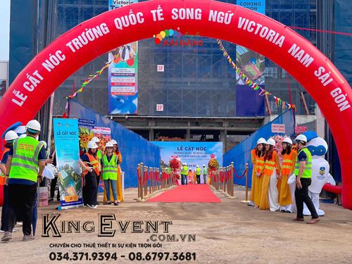 Cho thuê cổng hơi sự kiện màu đỏ khai trương Trường Quốc tế Song Ngữ Victoria Nam Sài Gòn