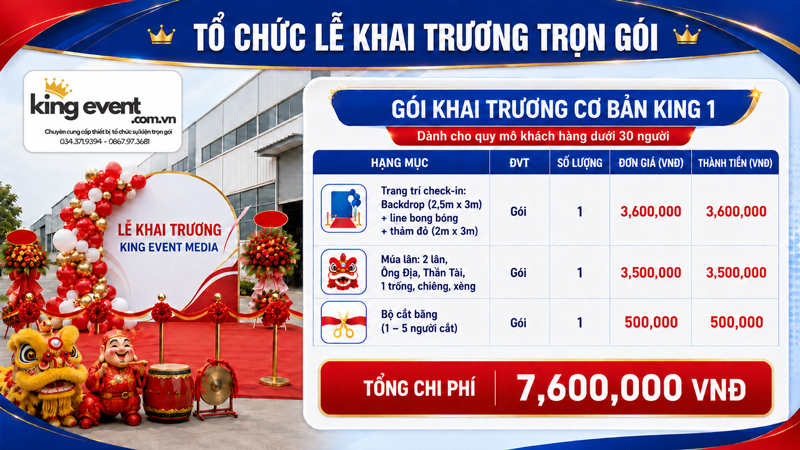 Bảng báo giá GÓI KHAI TRƯƠNG CƠ BẢN - KING 1