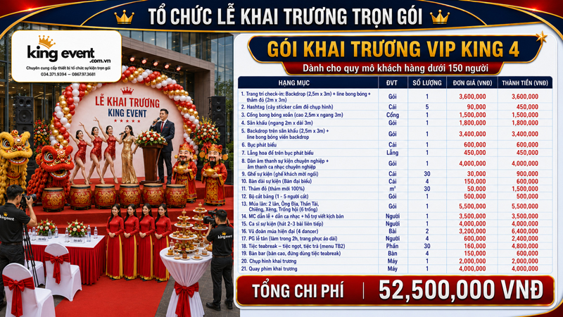 Bảng báo giá Lễ Khai Trương Trọn Gói VIP - KING 3