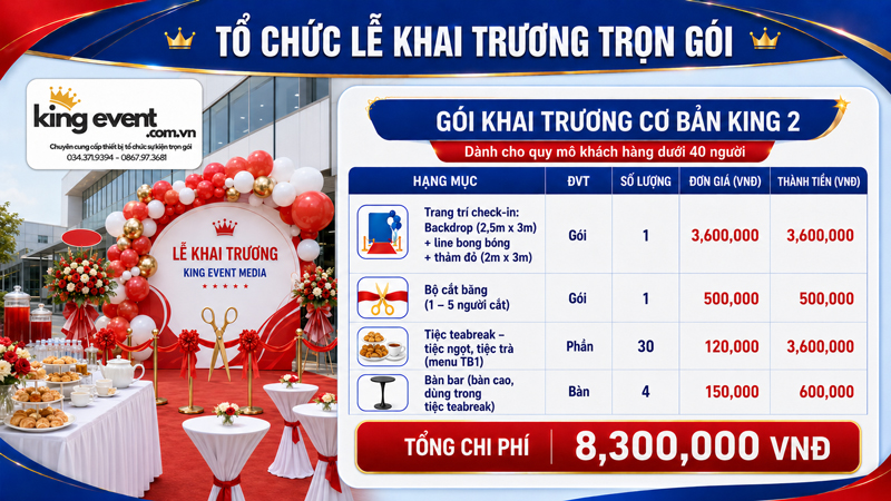 Bảng báo giá Lễ Khai Trương Trọn Gói Cơ Bản - KING 2