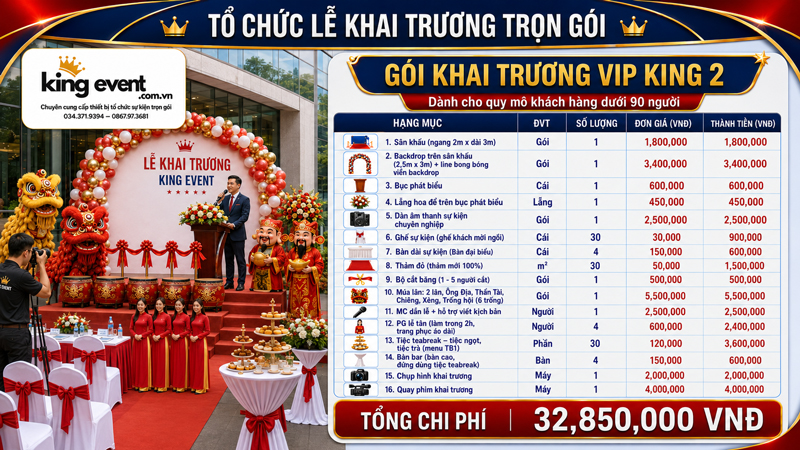 Bảng báo giá Lễ Khai Trương Trọn Gói VIP - KING 2